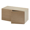 Light oak storage box with a smooth, natural wood finish and simple design, featuring two sliding doors.