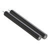 Black cylindrical rollers with silver ends, featuring a smooth texture and sleek design.