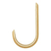 "Gold metal hook with a smooth, shiny finish and simple, curved design."