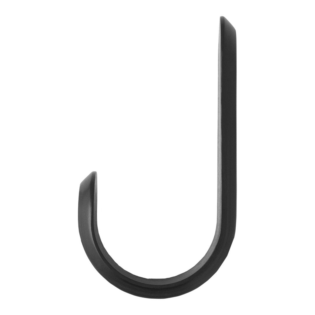 Sleek black J-hook with a smooth, minimalist design, perfect for modern storage solutions.