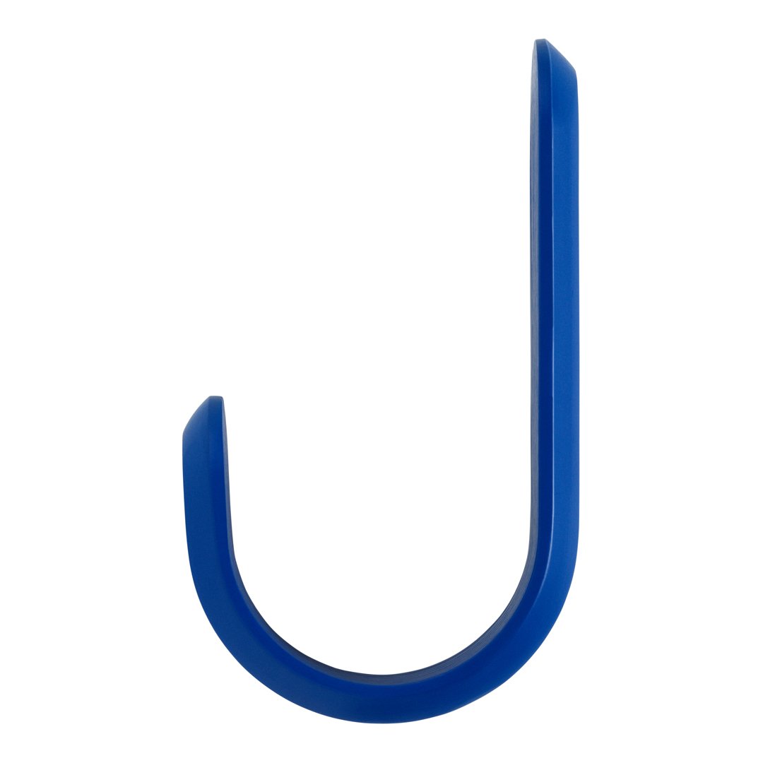 Bright blue J-shaped hook with a smooth, glossy finish. Ideal for various hanging needs.