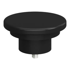 Black round furniture knob with a smooth, glossy finish. Ideal for modern decor.