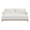 White modern sofa with clean lines and plush cushions, featuring a sleek wood base. Perfect for contemporary decor.