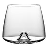 Clear glass tumbler with a unique inverted design at the base, showcasing a smooth, modern finish.