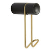 Black cylindrical wall hook with a sleek gold metal loop design. Modern and stylish accessory for any room.