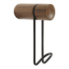 Wooden wall hook with a rich brown finish and sleek black metal accents, featuring a minimalistic design.