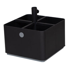 Black square organizer with a sleek design and divided sections, featuring a matte finish and subtle gray accents.