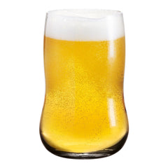 "Chilled glass of golden beer with a smooth white frothy top and sparkling bubbles."