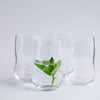 Clear glass tumblers with a modern wavy design, showcasing fresh mint in water. Perfect for elegant dining.