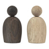 "Wooden figure set in dark brown and light beige with smooth and textured finishes."