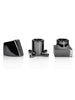 Three glossy black accessory pieces showcasing sleek, modern designs and smooth surfaces.